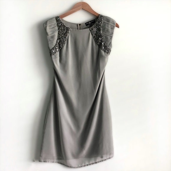 Little Mistress London elegant Gray cap sleeve  Dress size 4 - Picture 1 of 9